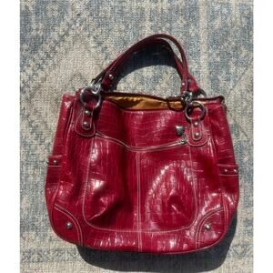 Kathy Van Zeeland Women's Red Gator Print Double Handle Shoulder Handbags
